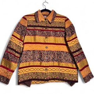 Alfred Dunner stripped  Pattern Button-Up Jacket in Mustard and Burgundy size 6P